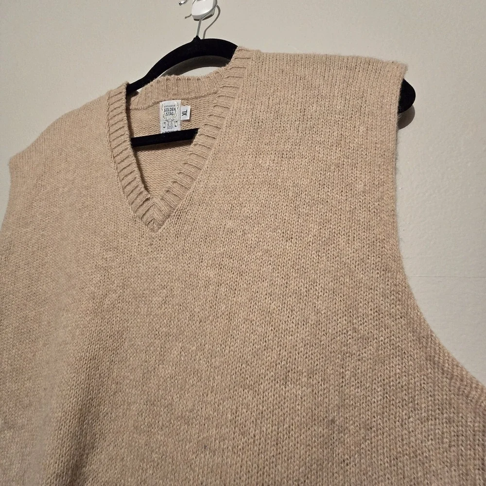 Vtg 70's 80's Sweater Vest Mens XL Beige Wool Academia Preppy Goblincore USA
